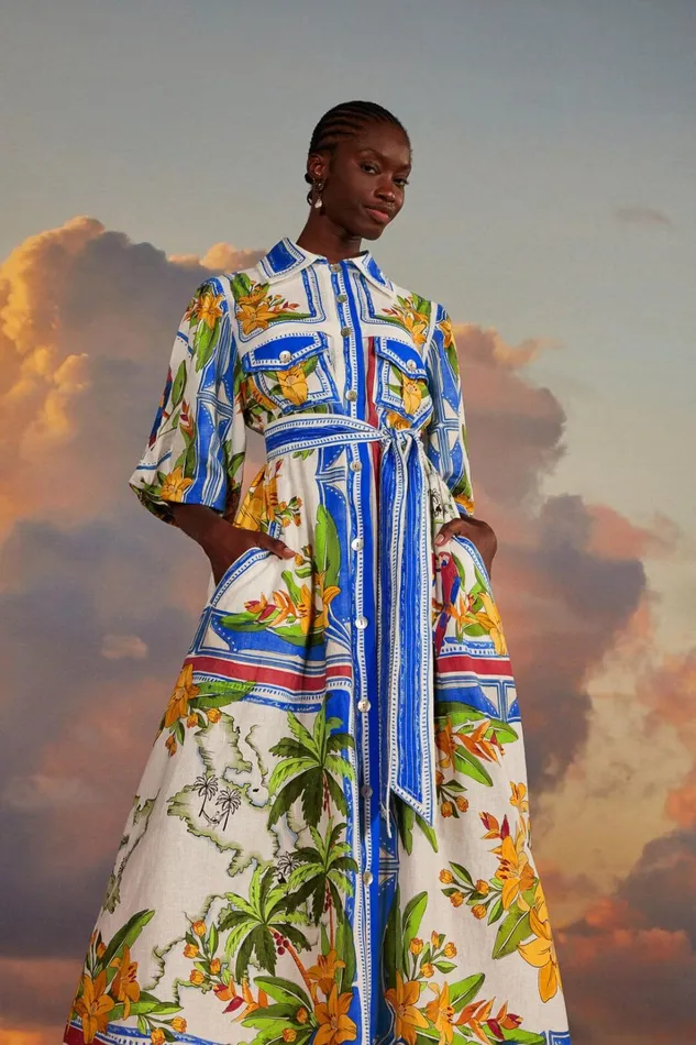 Women Midi Dresses Farm Rio OffWhite Tropical Destination Midi Dress