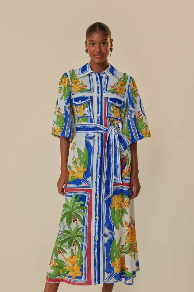 Women Midi Dresses Farm Rio OffWhite Tropical Destination Midi Dress