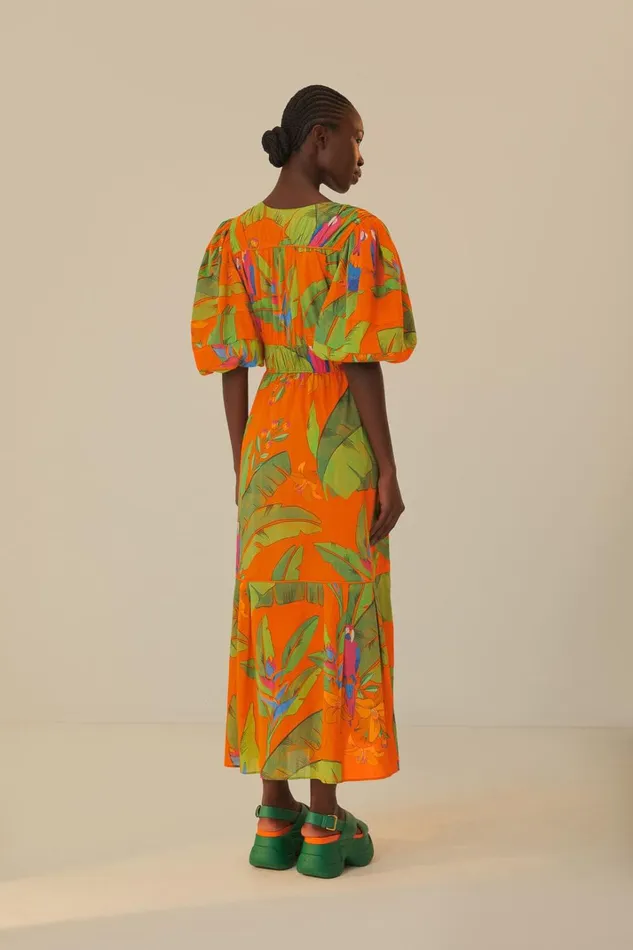 Women Midi Dresses Farm Rio Orange Fresh Macaws Midi Dress