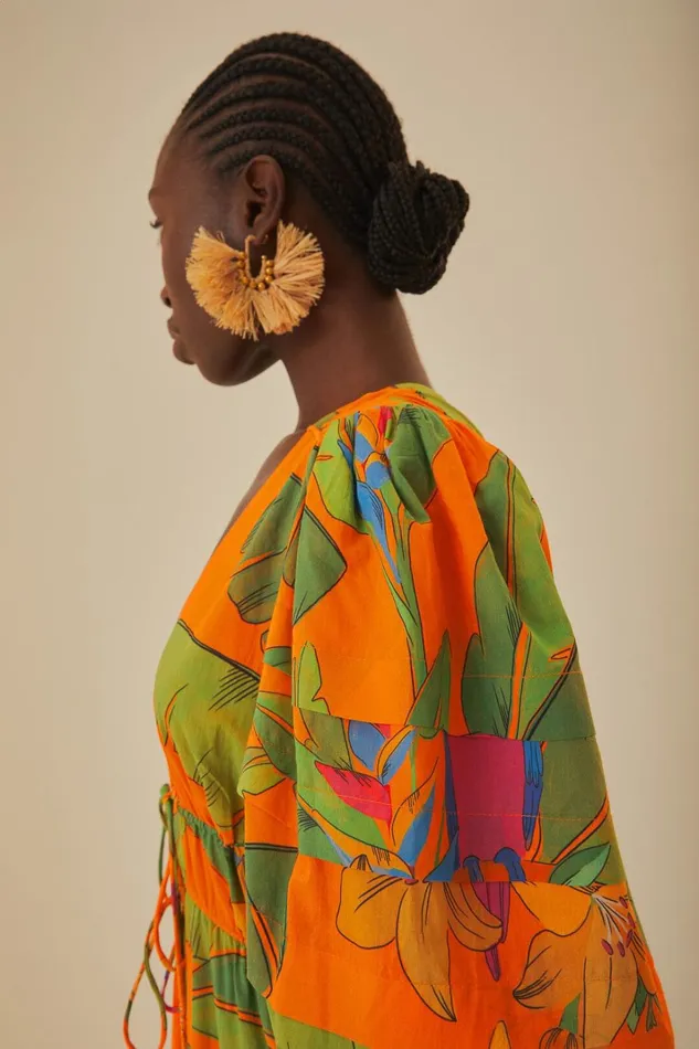 Women Midi Dresses Farm Rio Orange Fresh Macaws Midi Dress