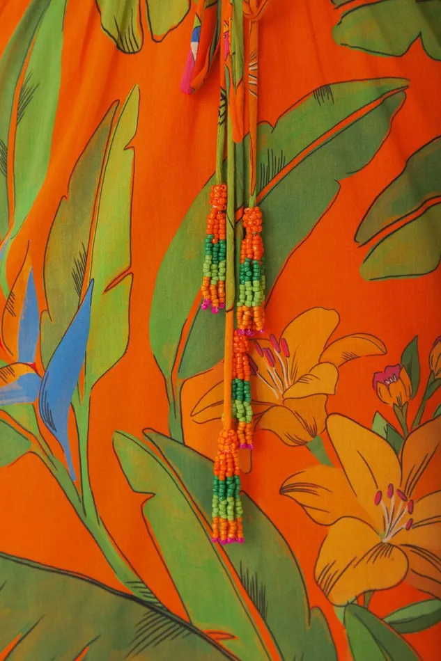 Women Midi Dresses Farm Rio Orange Fresh Macaws Midi Dress