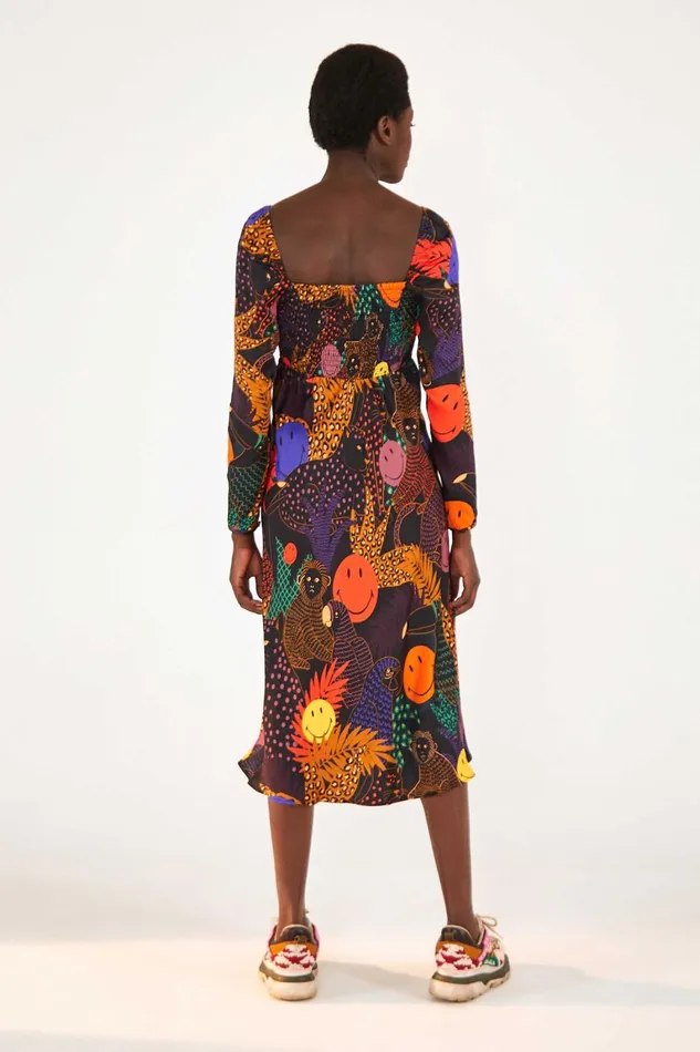 Women Midi Dresses Farm Rio Pop Jungle Smiley Midi Dress