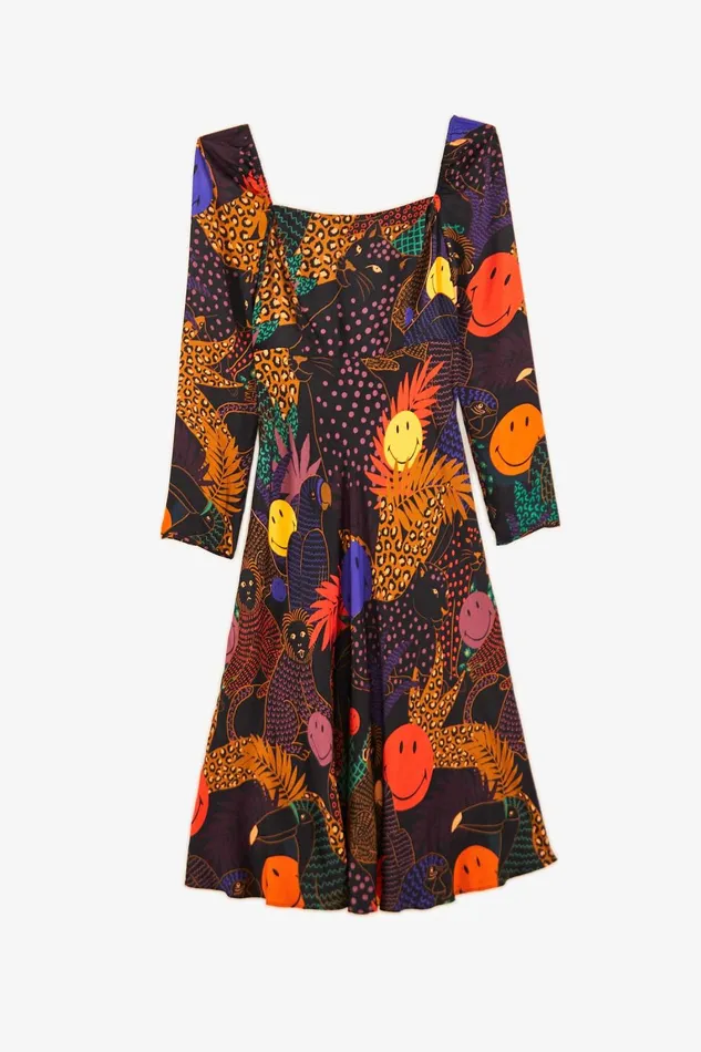 Women Midi Dresses Farm Rio Pop Jungle Smiley Midi Dress