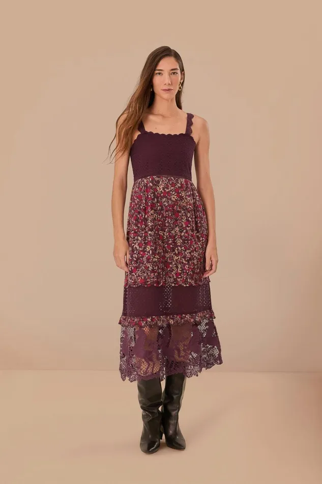 Women Midi Dresses Farm Rio Purple Chelsea Garden Embroidered Lace Midi Dress