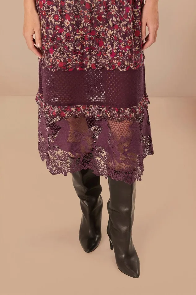Women Midi Dresses Farm Rio Purple Chelsea Garden Embroidered Lace Midi Dress