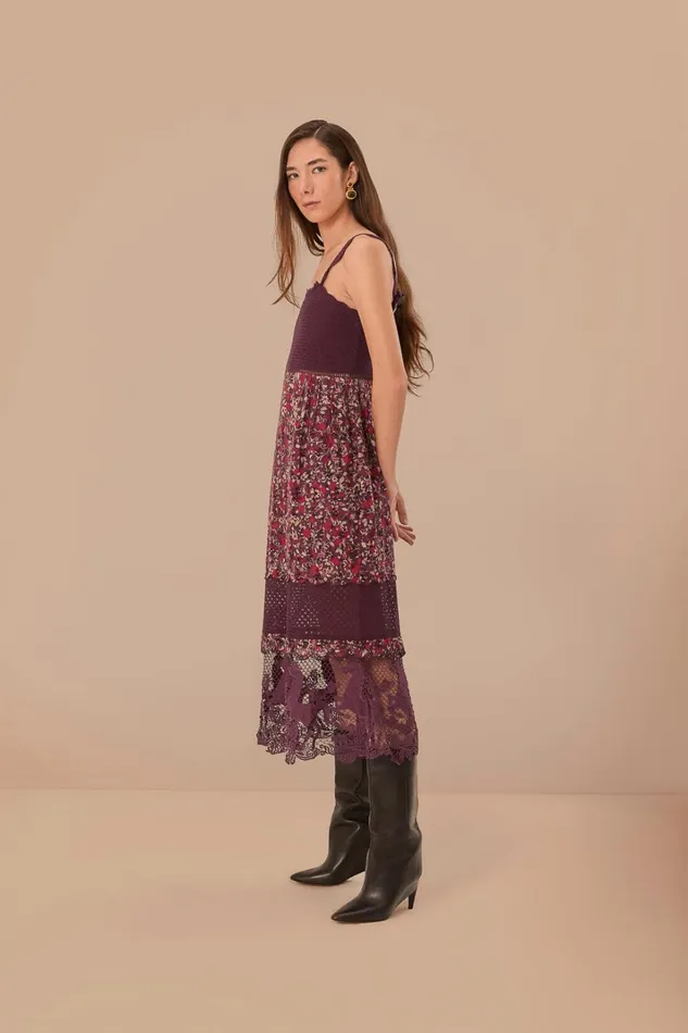 Women Midi Dresses Farm Rio Purple Chelsea Garden Embroidered Lace Midi Dress