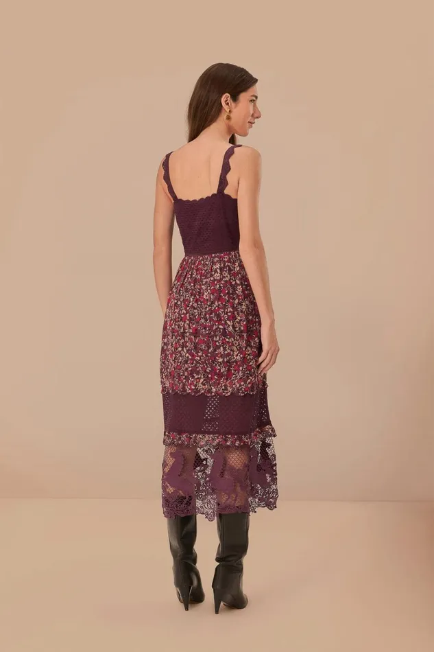 Women Midi Dresses Farm Rio Purple Chelsea Garden Embroidered Lace Midi Dress