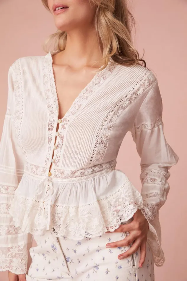 Women Mindy Lace Blouse Bright White LoveShackFancy Tops