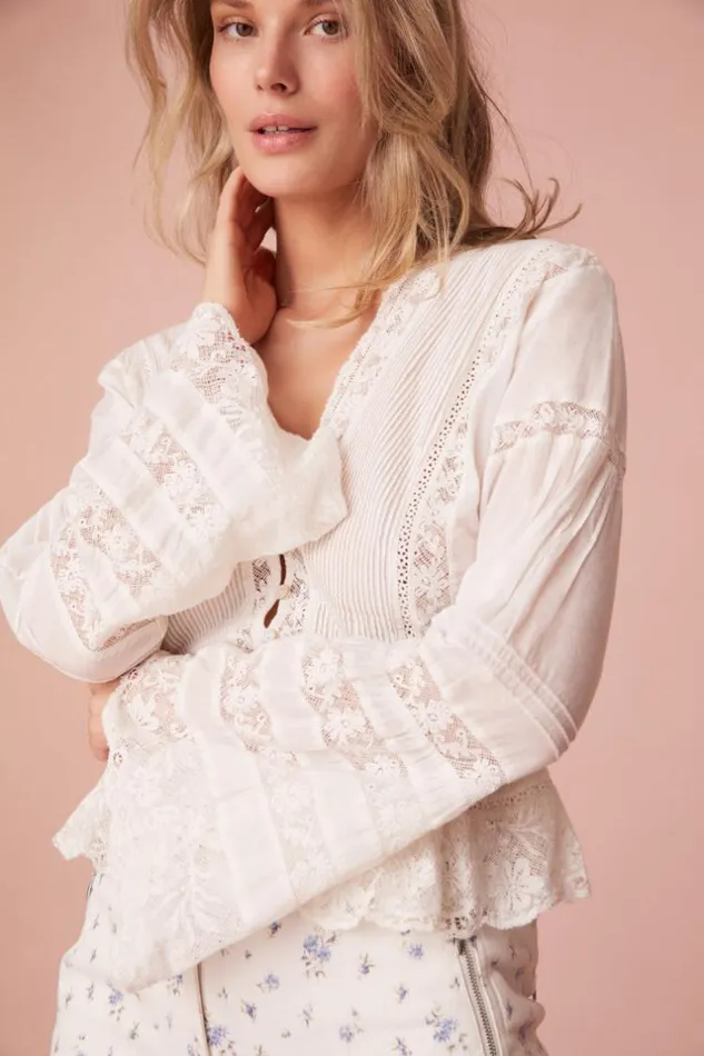 Women Mindy Lace Blouse Bright White LoveShackFancy Tops