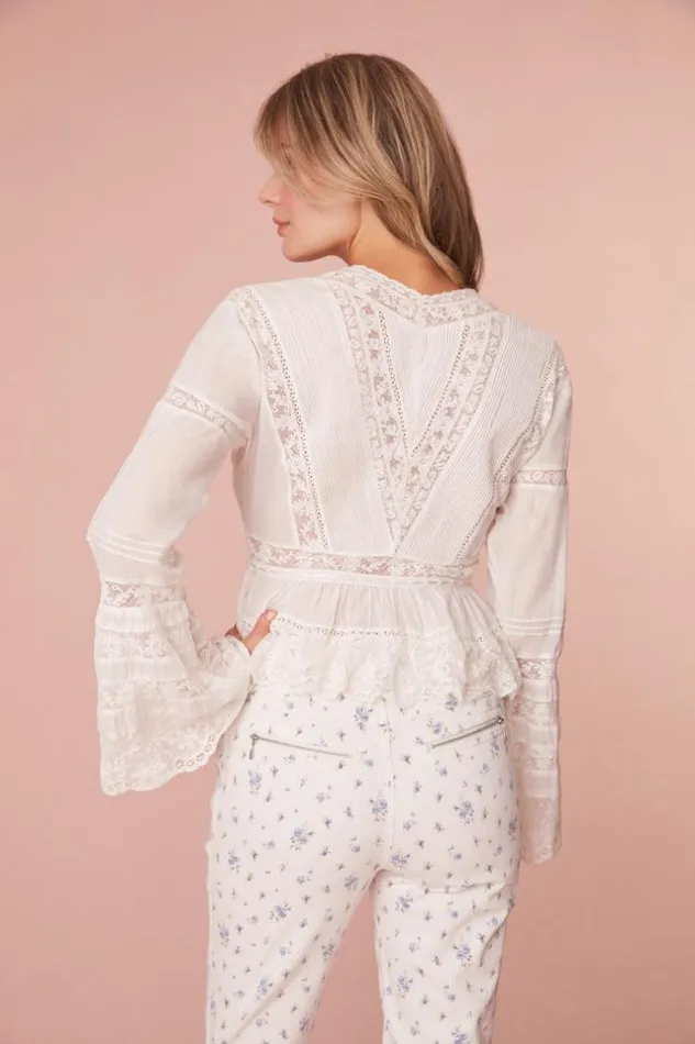 Women Mindy Lace Blouse Bright White LoveShackFancy Tops