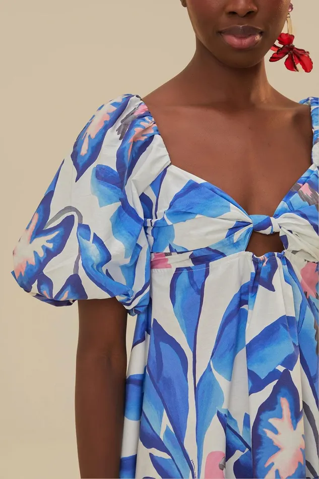 Women Mini Dresses Farm Rio OffWhite Blue Foliage Mini Dress