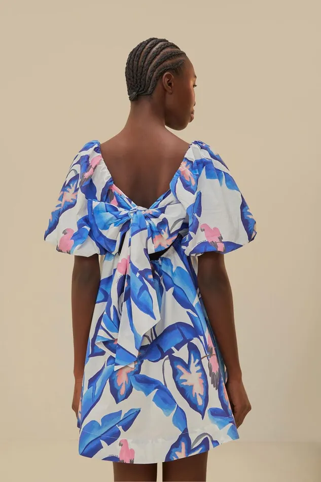 Women Mini Dresses Farm Rio OffWhite Blue Foliage Mini Dress