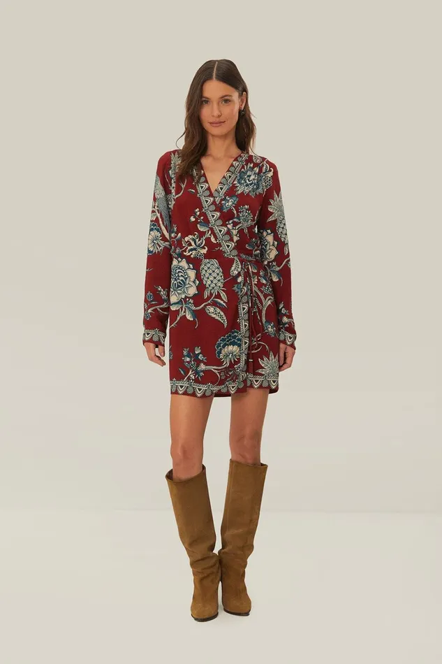 Women Mini Dresses Farm Rio Red Tropical Landing Wrap Mini Dress