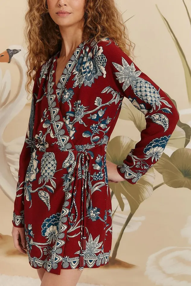 Women Mini Dresses Farm Rio Red Tropical Landing Wrap Mini Dress