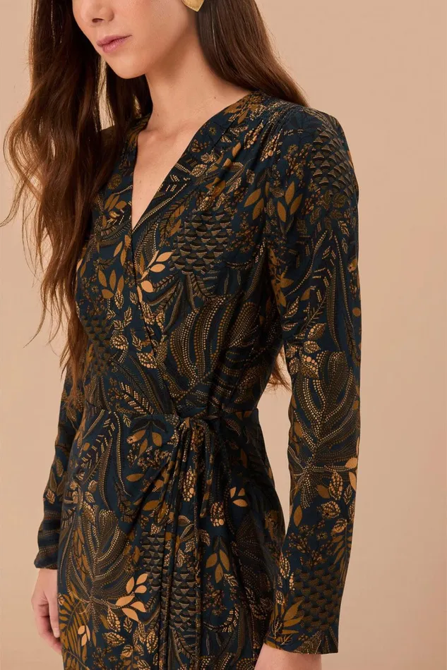 Women Mini Dresses Farm Rio Teal Dotted Forest Lenzing Ecovero Viscose Wrap Mini Dress
