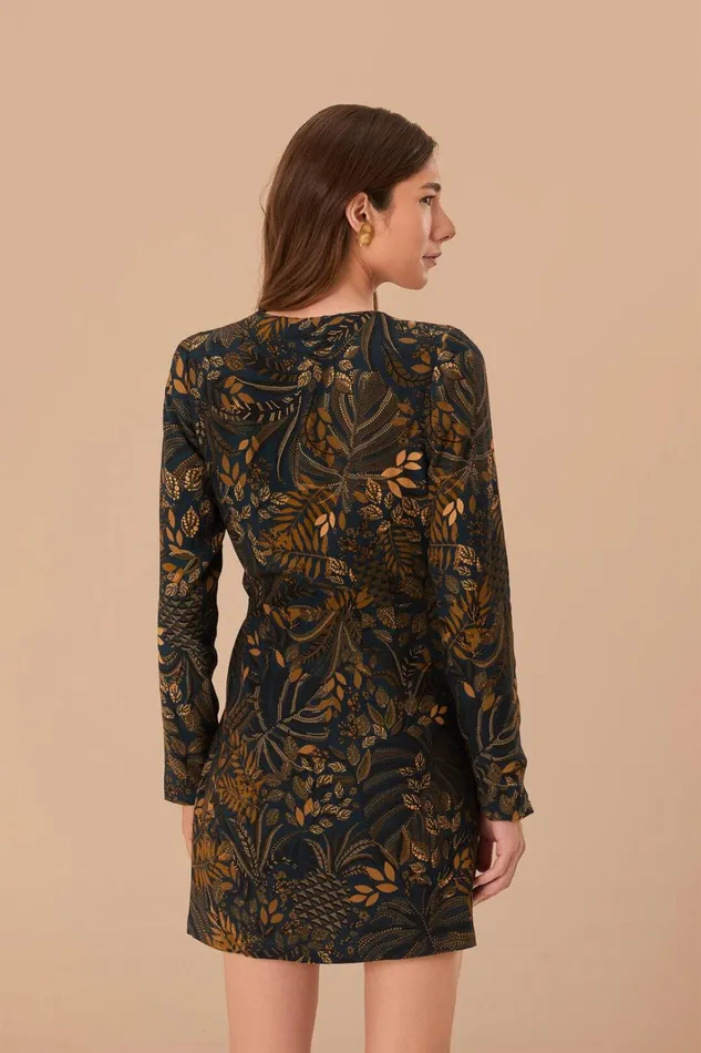 Women Mini Dresses Farm Rio Teal Dotted Forest Lenzing Ecovero Viscose Wrap Mini Dress