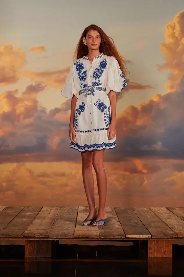 Women Mini Dresses Farm Rio White Richelieu Euroflax Premium Linen Mini Dress