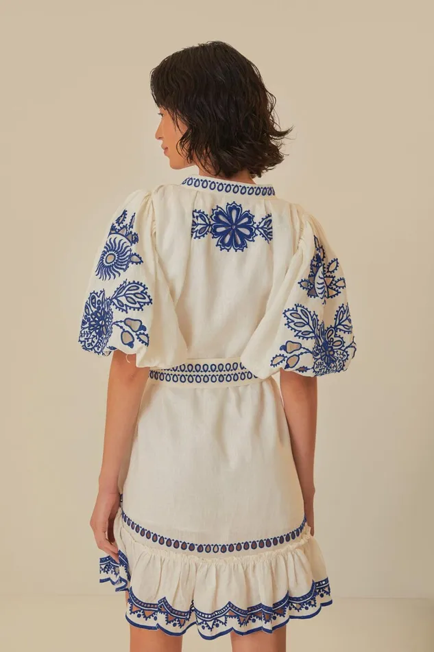 Women Mini Dresses Farm Rio White Richelieu Euroflax Premium Linen Mini Dress