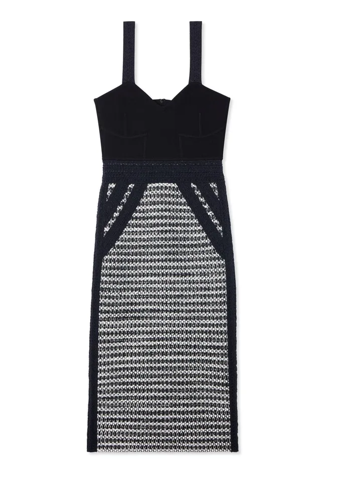 Women Mixed Stretch Knit Dress Blackivory Multi St John Knit Dresses