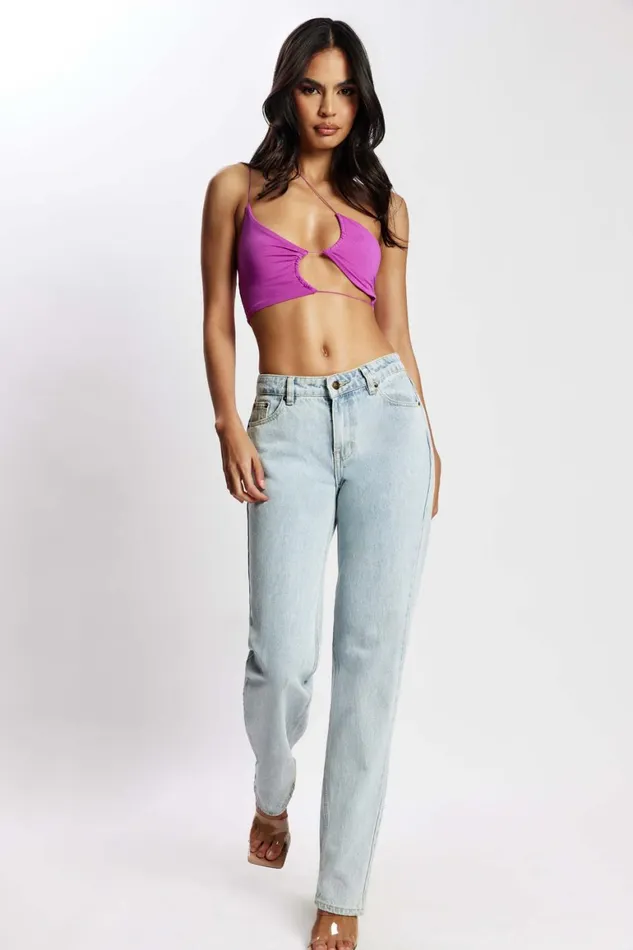 Women Montana Ruched Cut Out Crop Top 8211 Violet Violet Meshki Crop Tops