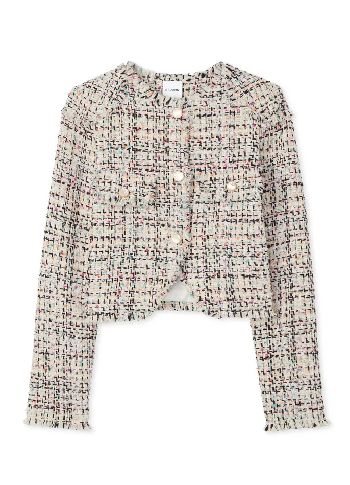 Women Multicolor Eyelash Tweed Jacket Ecru Multi St John Jackets and Coats