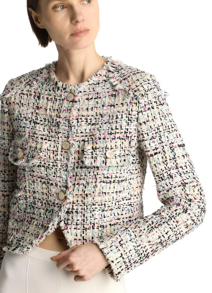 Women Multicolor Eyelash Tweed Jacket Ecru Multi St John Jackets and Coats Women Multicolor Eyelash Tweed Jacket Ecru Multi St John Jackets and Coats