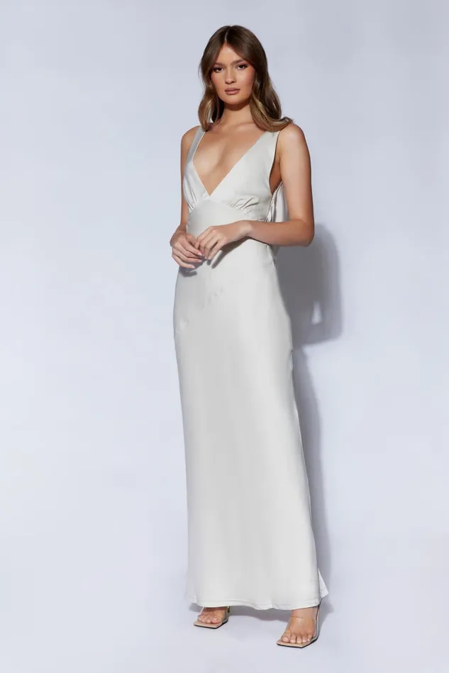 Women Nadia Maxi Satin Dress With Back Cowl 8211 Silver Silver Meshki Maxi Dresses