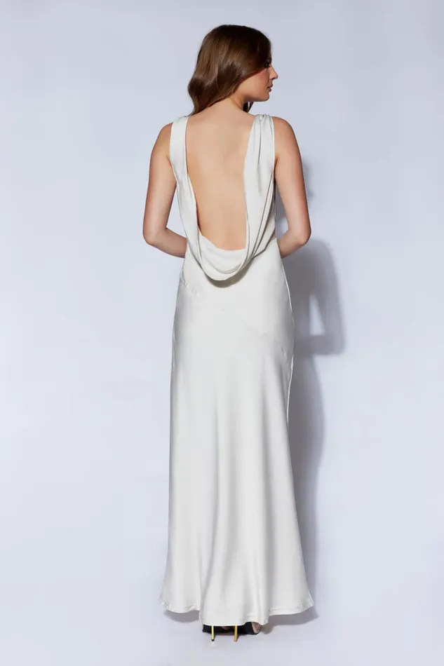 Women Nadia Maxi Satin Dress With Back Cowl 8211 Silver Silver Meshki Maxi Dresses
