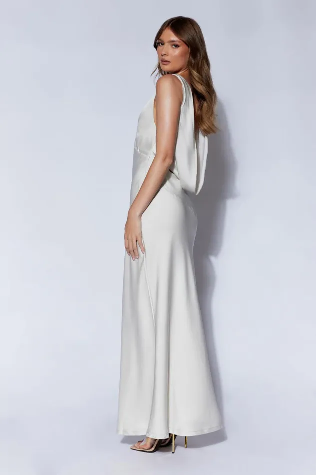Women Nadia Maxi Satin Dress With Back Cowl 8211 Silver Silver Meshki Maxi Dresses