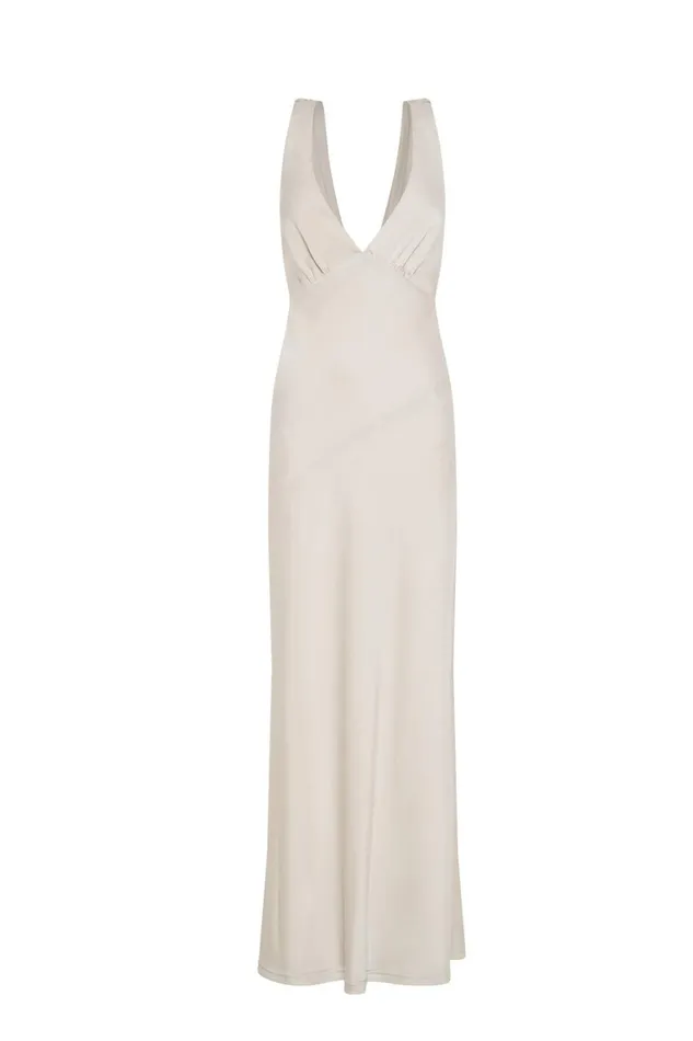 Women Nadia Maxi Satin Dress With Back Cowl 8211 Silver Silver Meshki Maxi Dresses