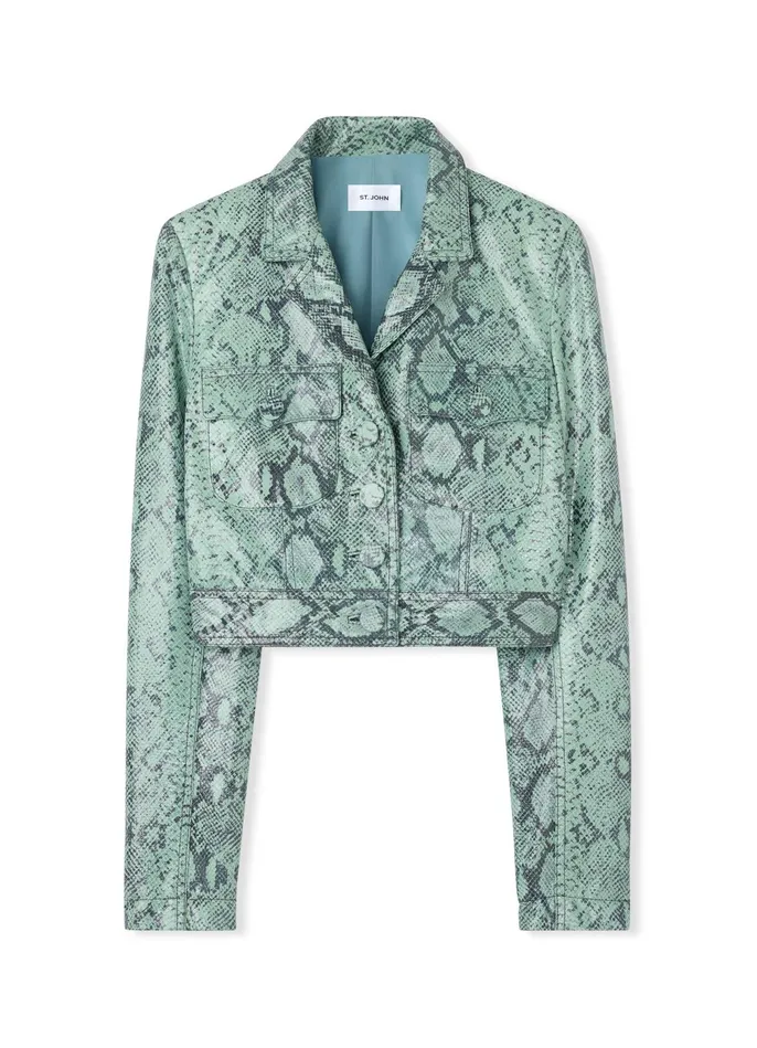 Women Nappa Leather Snake Print Jacket Dusty Aqua Snake St John Jackets and Coats