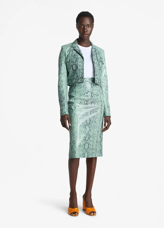 Women Nappa Leather Snake Print Jacket Dusty Aqua Snake St John Jackets and Coats Women Nappa Leather Snake Print Jacket Dusty Aqua Snake St John Jackets and Coats