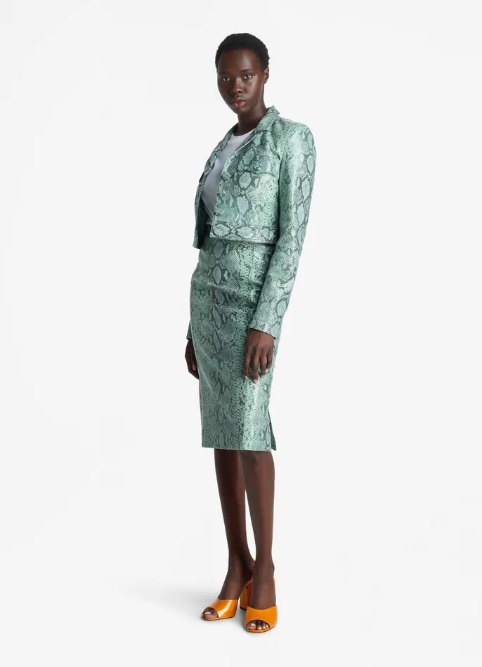 Women Nappa Leather Snake Print Jacket Dusty Aqua Snake St John Jackets and Coats Women Nappa Leather Snake Print Jacket Dusty Aqua Snake St John Jackets and Coats