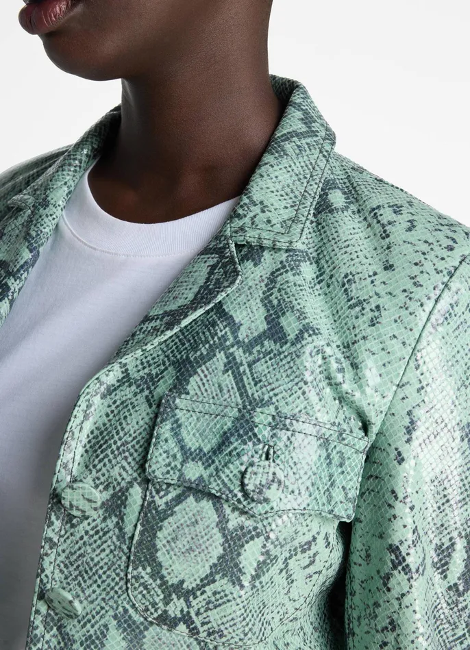 Women Nappa Leather Snake Print Jacket Dusty Aqua Snake St John Jackets and Coats Women Nappa Leather Snake Print Jacket Dusty Aqua Snake St John Jackets and Coats