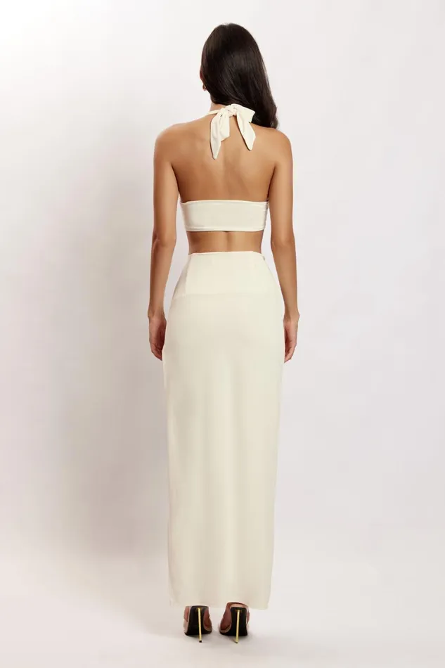 Women Nicole Halter Crop Top 8211 Bone Bone Meshki Crop Tops