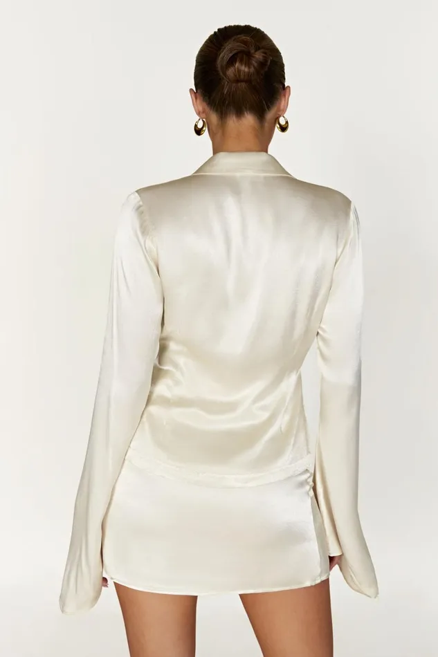 Women Noa Collared Long Sleeve Shirt 8211 Ivory Ivory Meshki Bachelorette