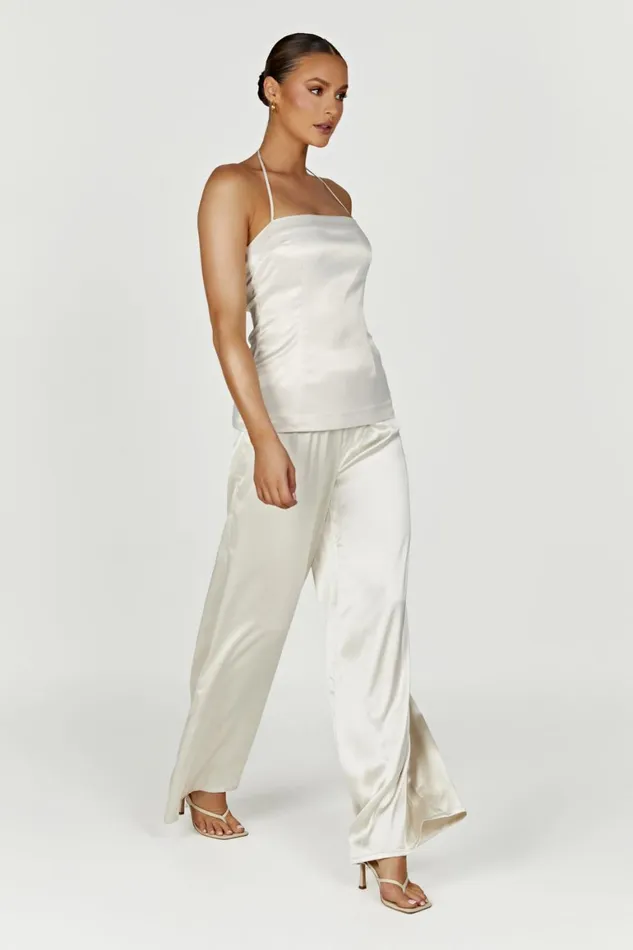 Women Noemi Longline Satin Halter Neck Top 8211 Ivory Ivory Meshki Sleeveless Tops