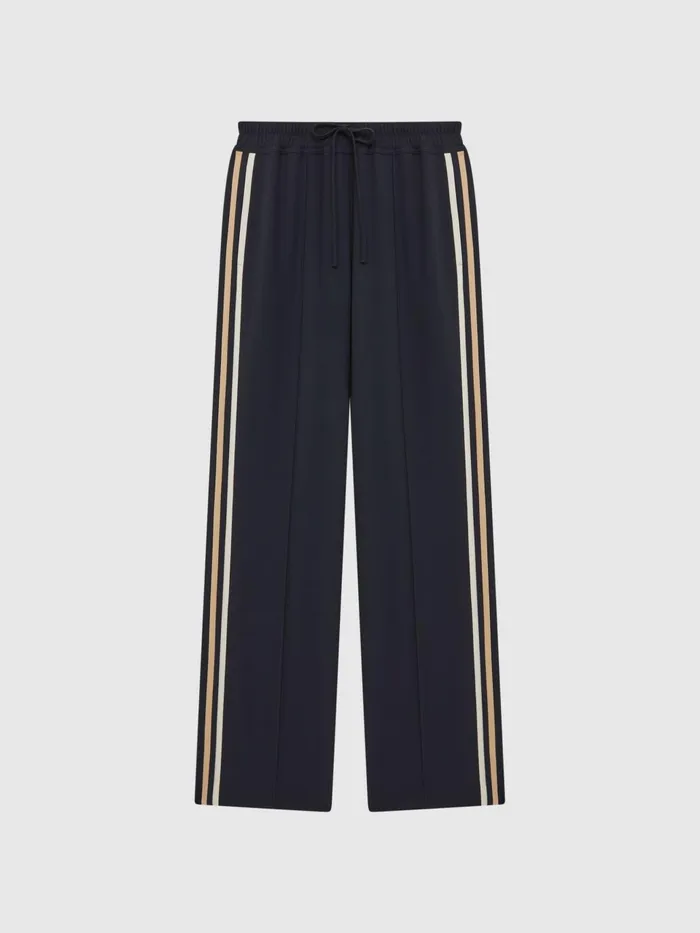 Women Odell Wide Leg Pull On Trousers Navy Reiss Trousers