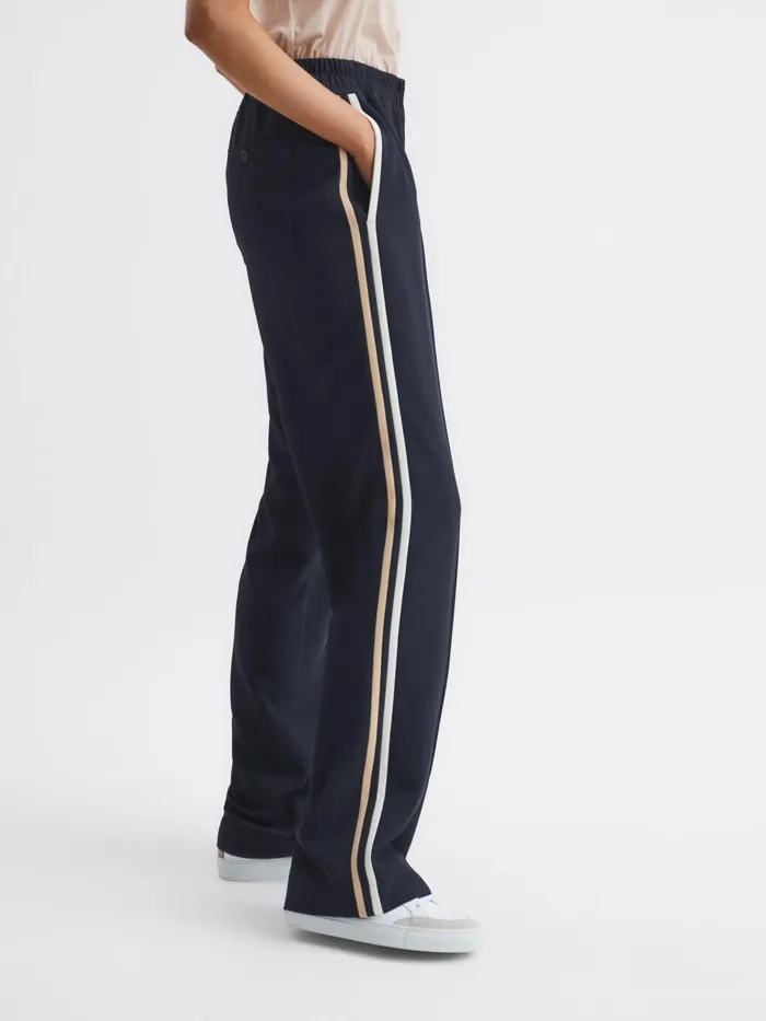 Women Odell Wide Leg Pull On Trousers Navy Reiss Trousers