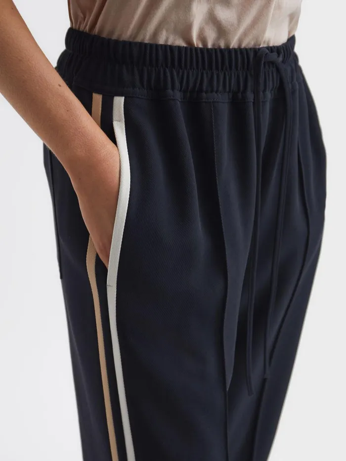 Women Odell Wide Leg Pull On Trousers Navy Reiss Trousers