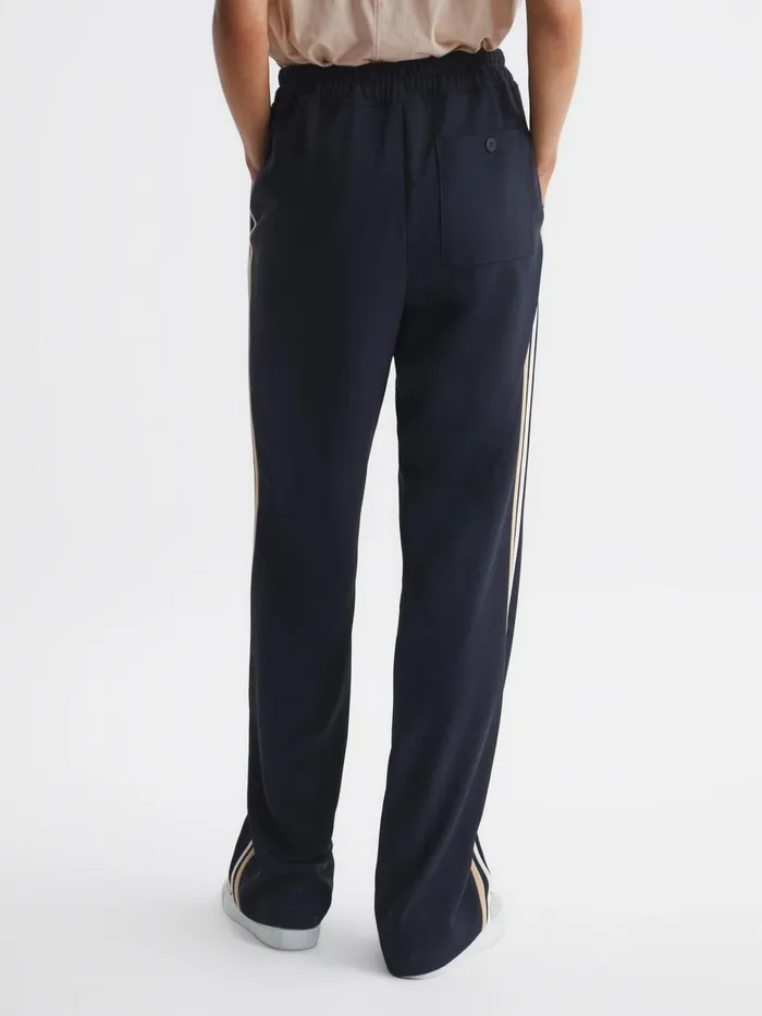 Women Odell Wide Leg Pull On Trousers Navy Reiss Trousers