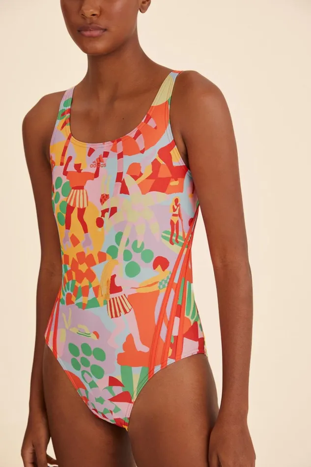 Women OnePiece Swimsuits Farm Rio Adidas Farm Swimsuit Pearl Citrine