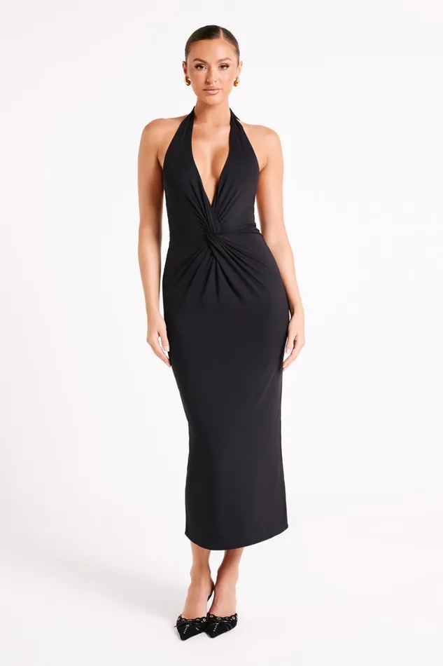 Women Osana Recycled Nylon Halter Midi Dress 8211 Black Black Meshki Midi Dresses