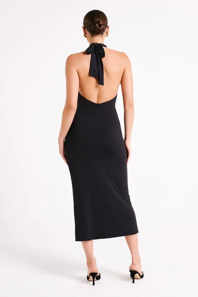 Women Osana Recycled Nylon Halter Midi Dress 8211 Black Black Meshki Midi Dresses