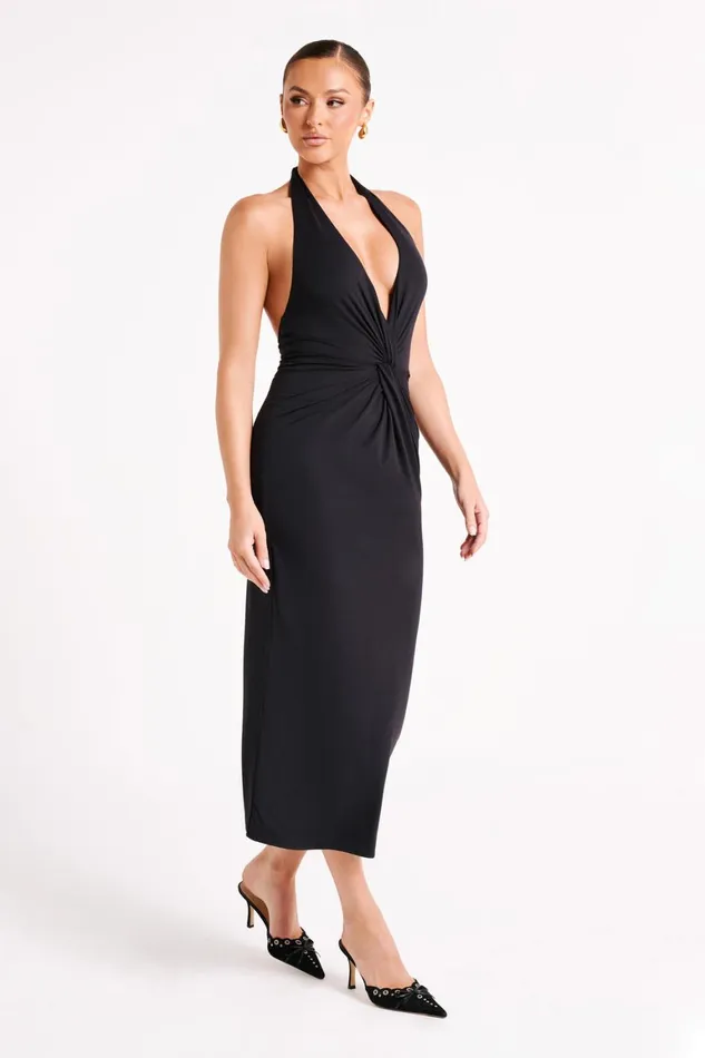Women Osana Recycled Nylon Halter Midi Dress 8211 Black Black Meshki Midi Dresses