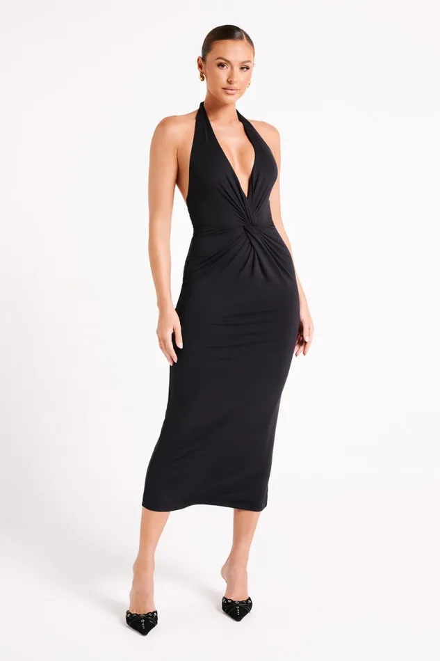 Women Osana Recycled Nylon Halter Midi Dress 8211 Black Black Meshki Midi Dresses