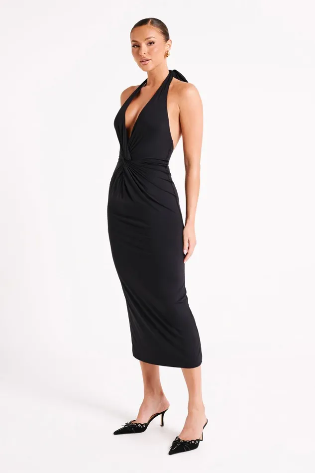 Women Osana Recycled Nylon Halter Midi Dress 8211 Black Black Meshki Midi Dresses