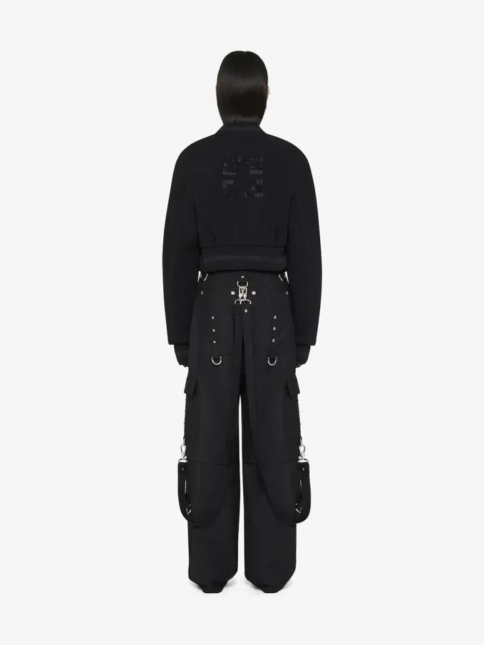 Women Outerwear and Blousons Givenchy Cropped Varsity Jacket In Wool With Rhinestones Black