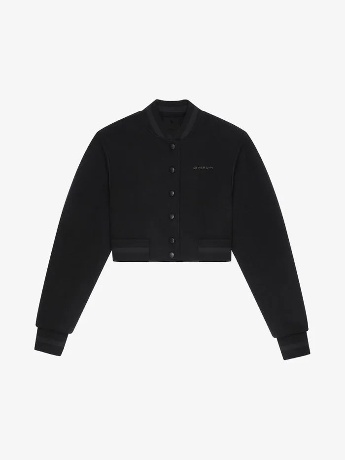 Women Outerwear and Blousons Givenchy Cropped Varsity Jacket In Wool With Rhinestones Black