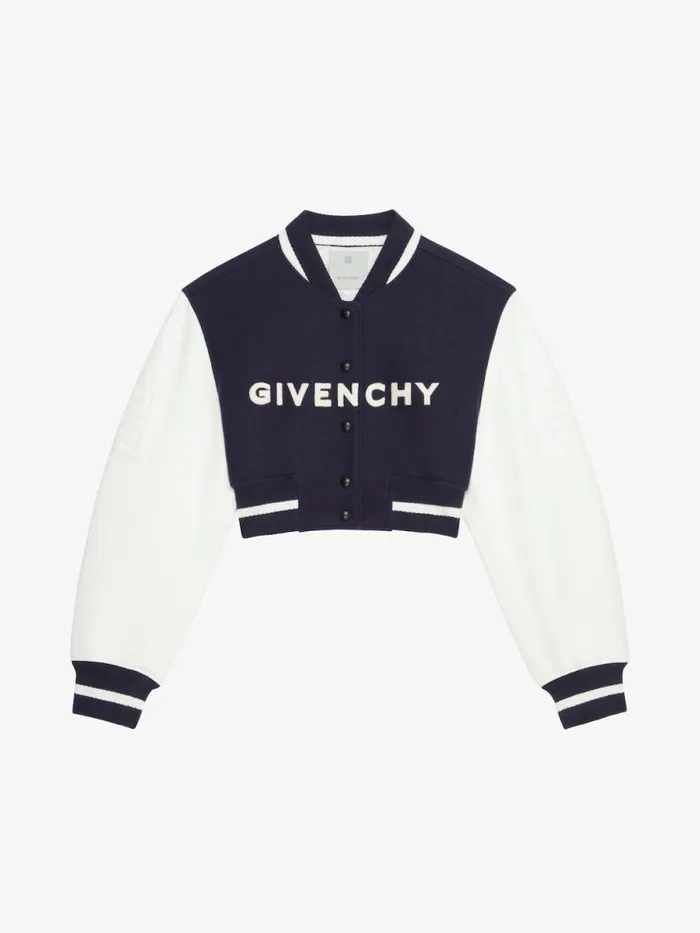 Women Outerwear and Blousons Givenchy GIVENCHY Cropped Varsity Jacket In Wool And Leather Navywhite